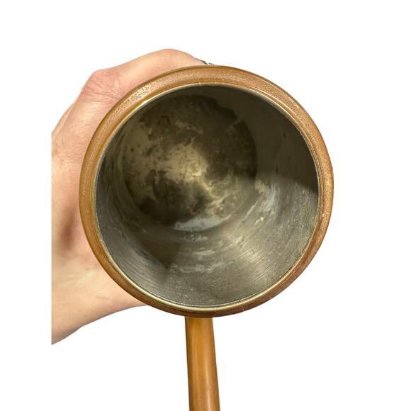 Vintage Copper Finish Turkish Coffee Kettle Tea Pot Side Handle Lid 8" w/ Stand - Picture 7 of 9